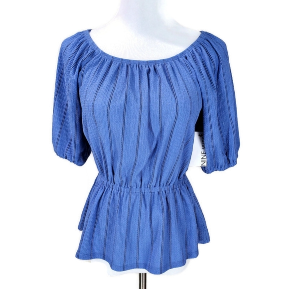 Nine West Tops - 🌷Nine West Women's Blue/Black Square Neck Striped Peplum Top Blouse SZ XS NWT
